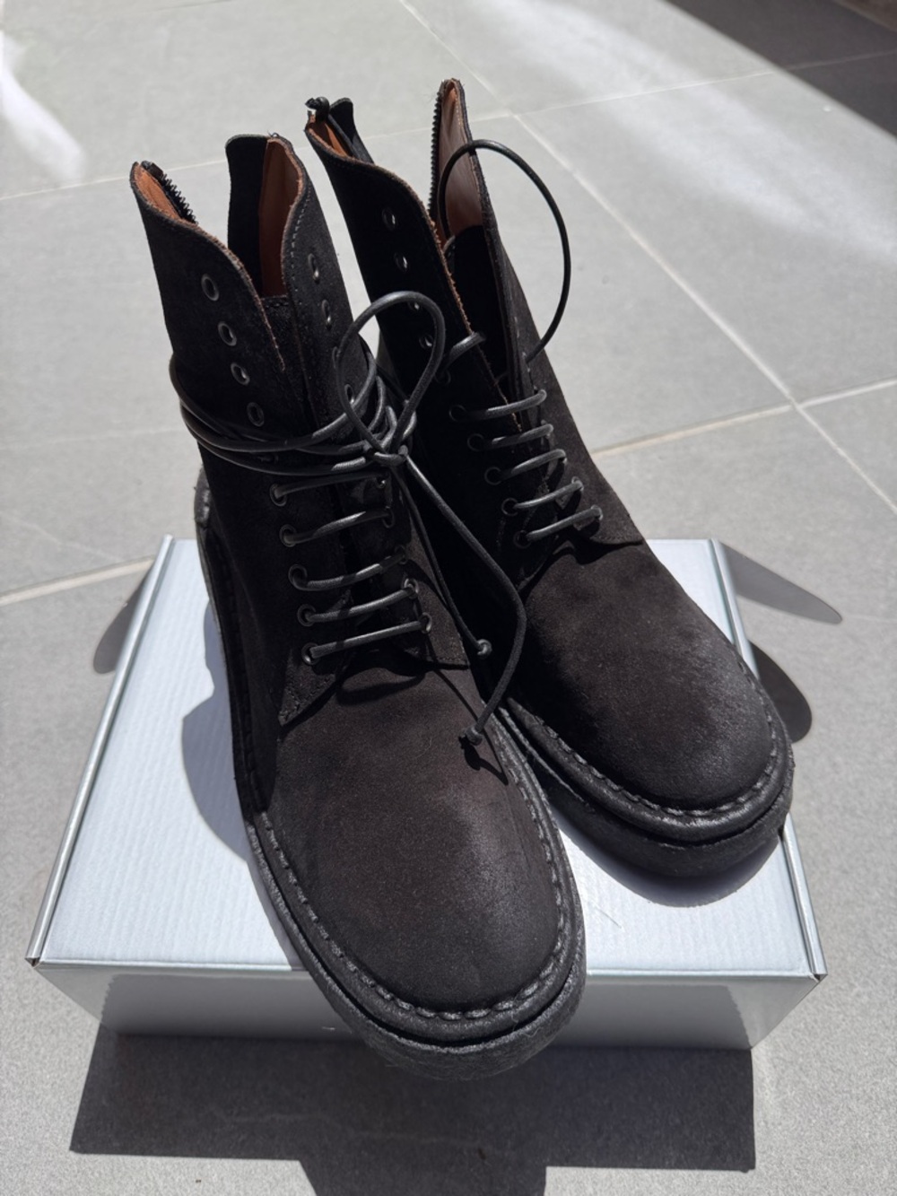 Marsell Black Suede Lace-Up Combat Boots